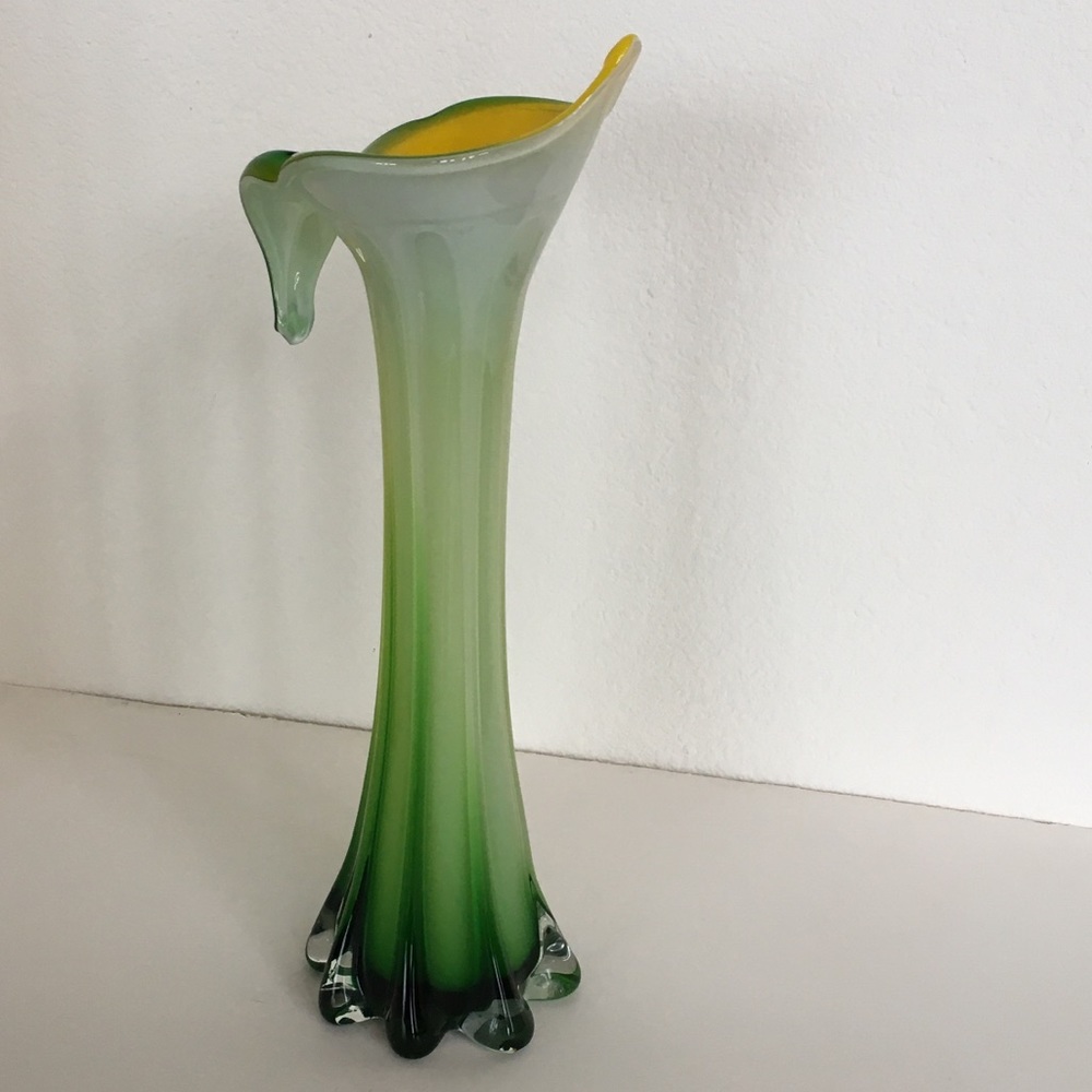 Vintage Calla Lily Vase in Trumpet Tulip style OS green yellow white MCM - Picture 5 of 6